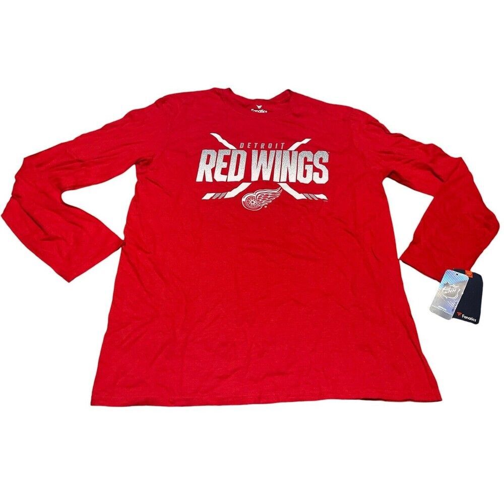Men's Fanatics Red Detroit Red Wings Authentic  Long Sleeve T-shirt Large New